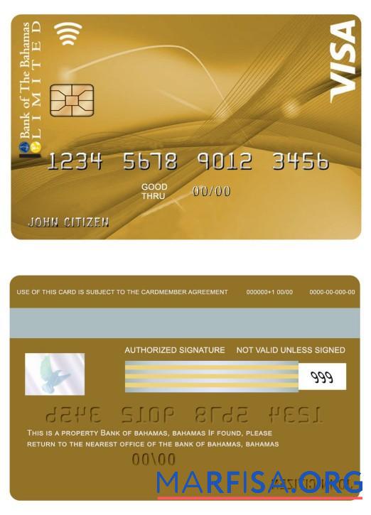 Blank Bahamas Bank of Bahamas VISA Gold Card with BOB My Rewards example